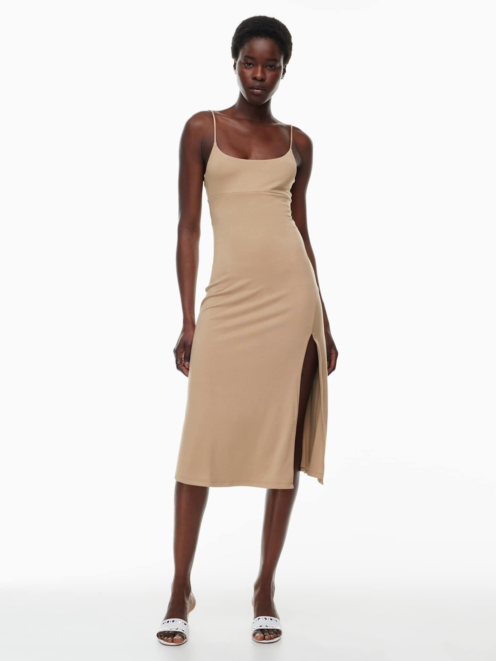 Aritzia Scoop Neck Midi Slip Dress in Beige